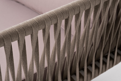 "Касабланка" правый модуль плетеный из роупа, каркас алюминий светло-серый (RAL7035) муар, роуп серо-коричневый 23мм, ткань бежевая 052