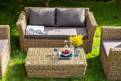 "Капучино" журнальный столик из искусственного ротанга (гиацинт), цвет соломенный