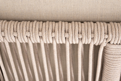 "Канны" угловой модуль плетеный из роупа, основание дуб, роуп бежевый круглый, ткань бежевая 052